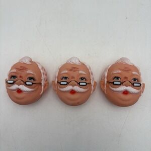 Lot 3 Vintage Santa Grandpa Doll Heads Soft Rubber 3" Craft Supply Ornament‎